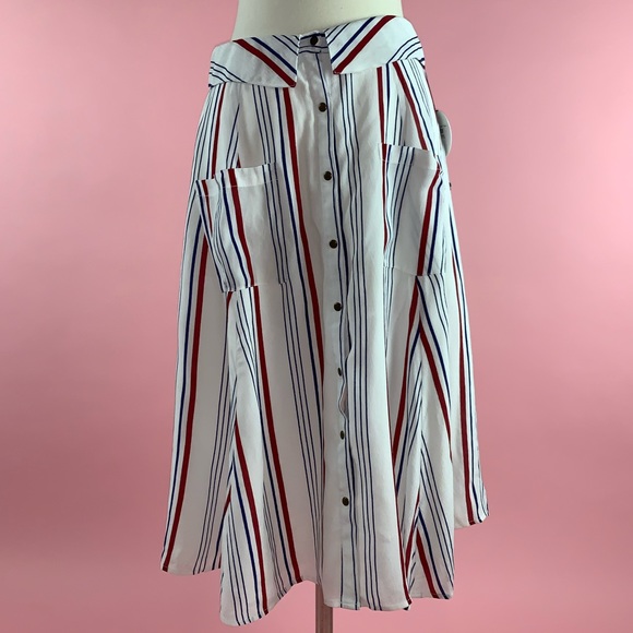 Tularosa Oliver Modest Skirt Blue & Red Stripe - Picture 4 of 7